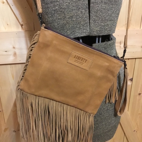 Liberty Black Boots Handbags - NWT Tan Liberty Black Fringe Purse/Wristlet